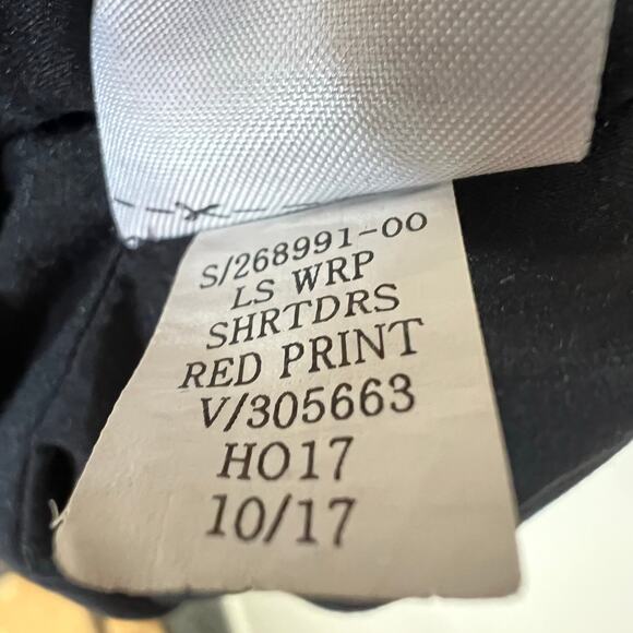 GAP Dress w Pockets XL Women Black Red Blouson Long Sleeve Faux Wrap V-Neck Mini - Picture 8 of 9